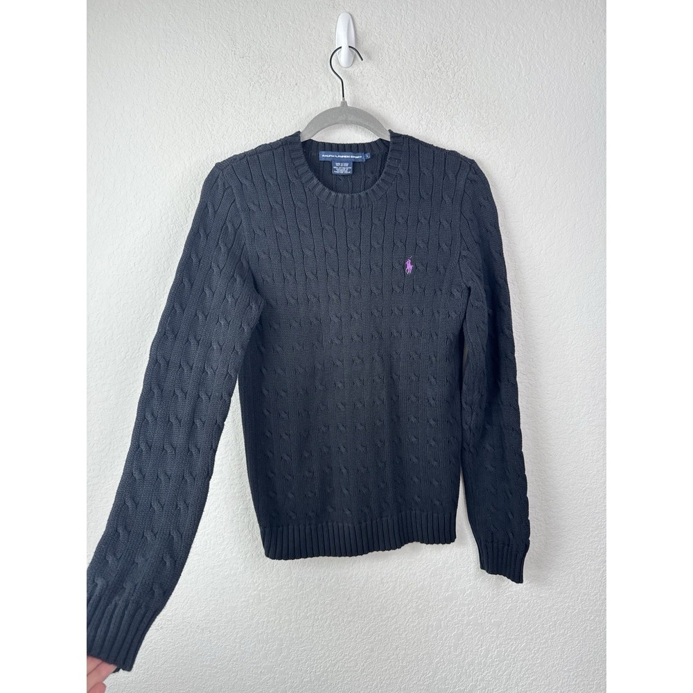 Ralph Lauren Sport Black Cable Knit Sweater Women's L Old‎ Money Quiet Luxury - Picture 5 of 6